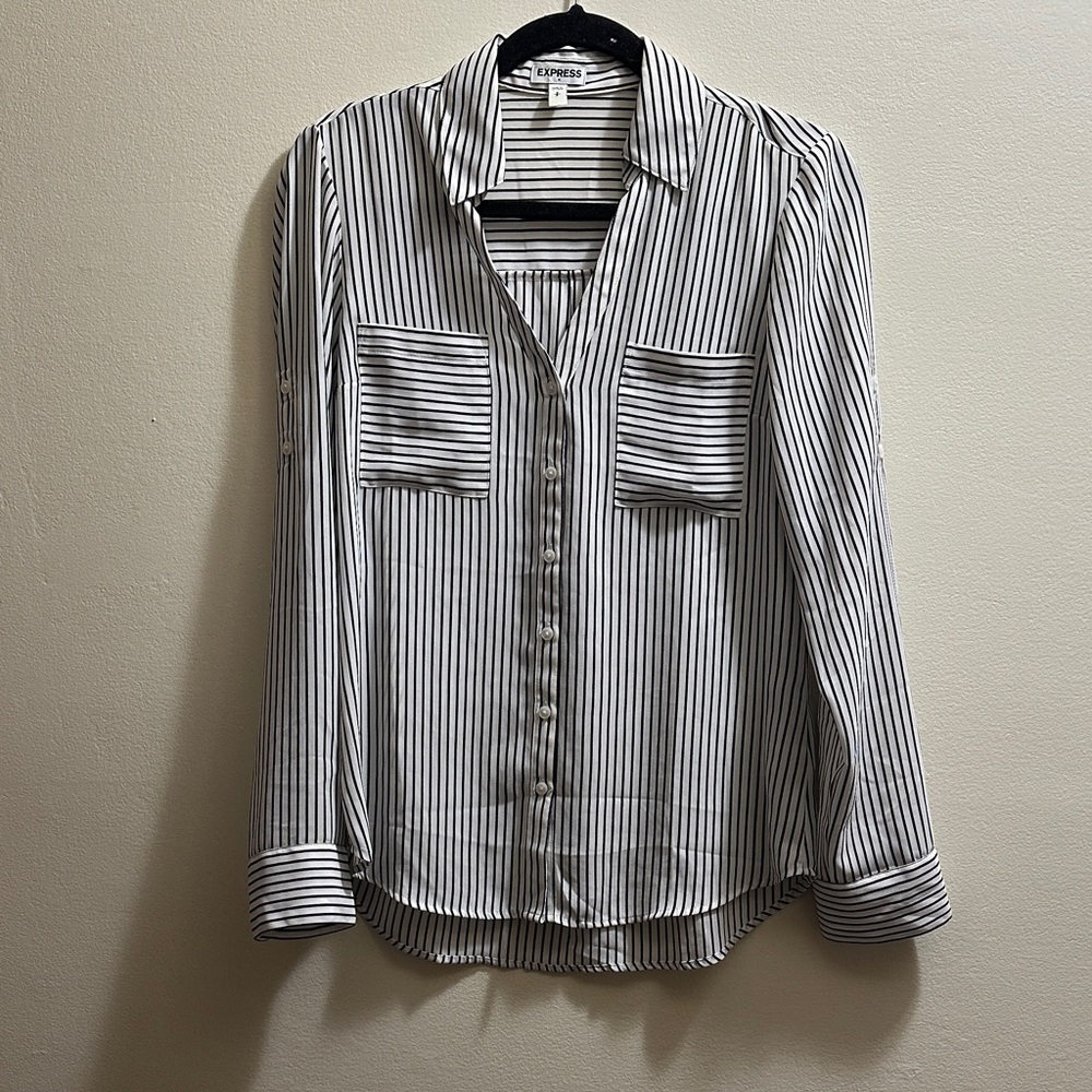 Express Monochrome Striped Button-Up Shirt